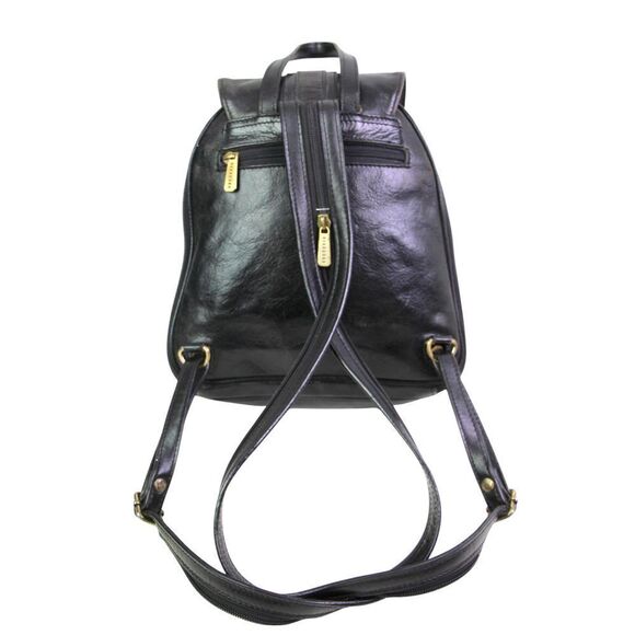 Hexagona BLACK REAL LEATHER ZIP AROUND FLAP BACKPACK SHOULDER BAG HANDBAG PURSE main image 14